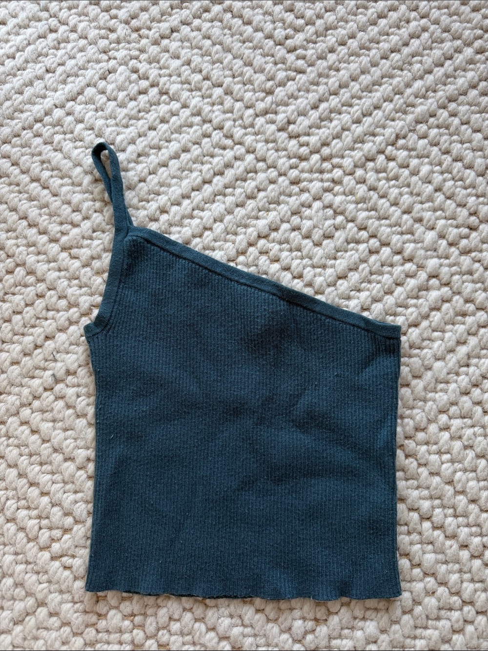 Kendall & Kylie One-Shoulder Ribbed Tank Top in Dark Teal